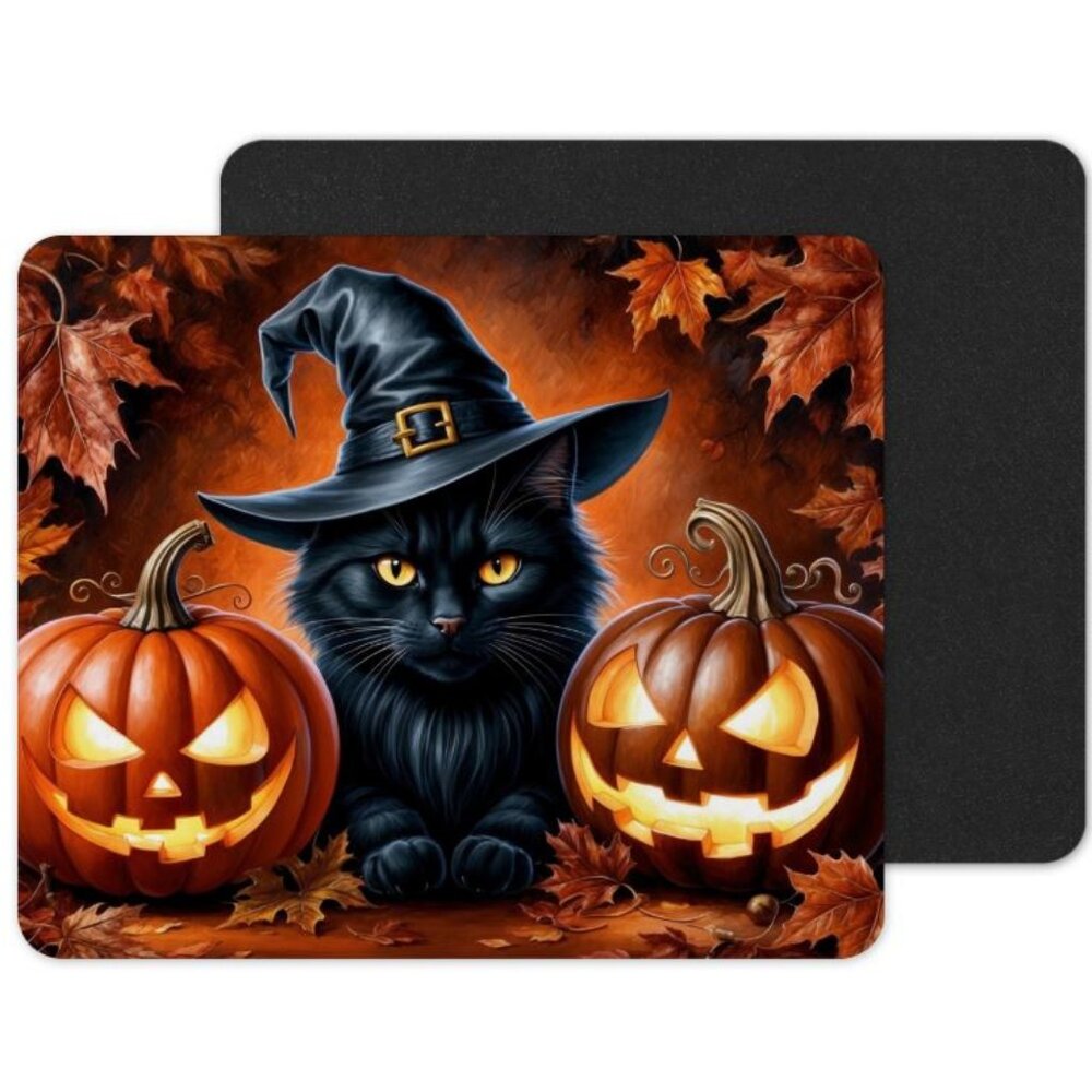 Black Cat Mouse Pad: Halloween Black Cat‎ Neoprene Computer Accessory